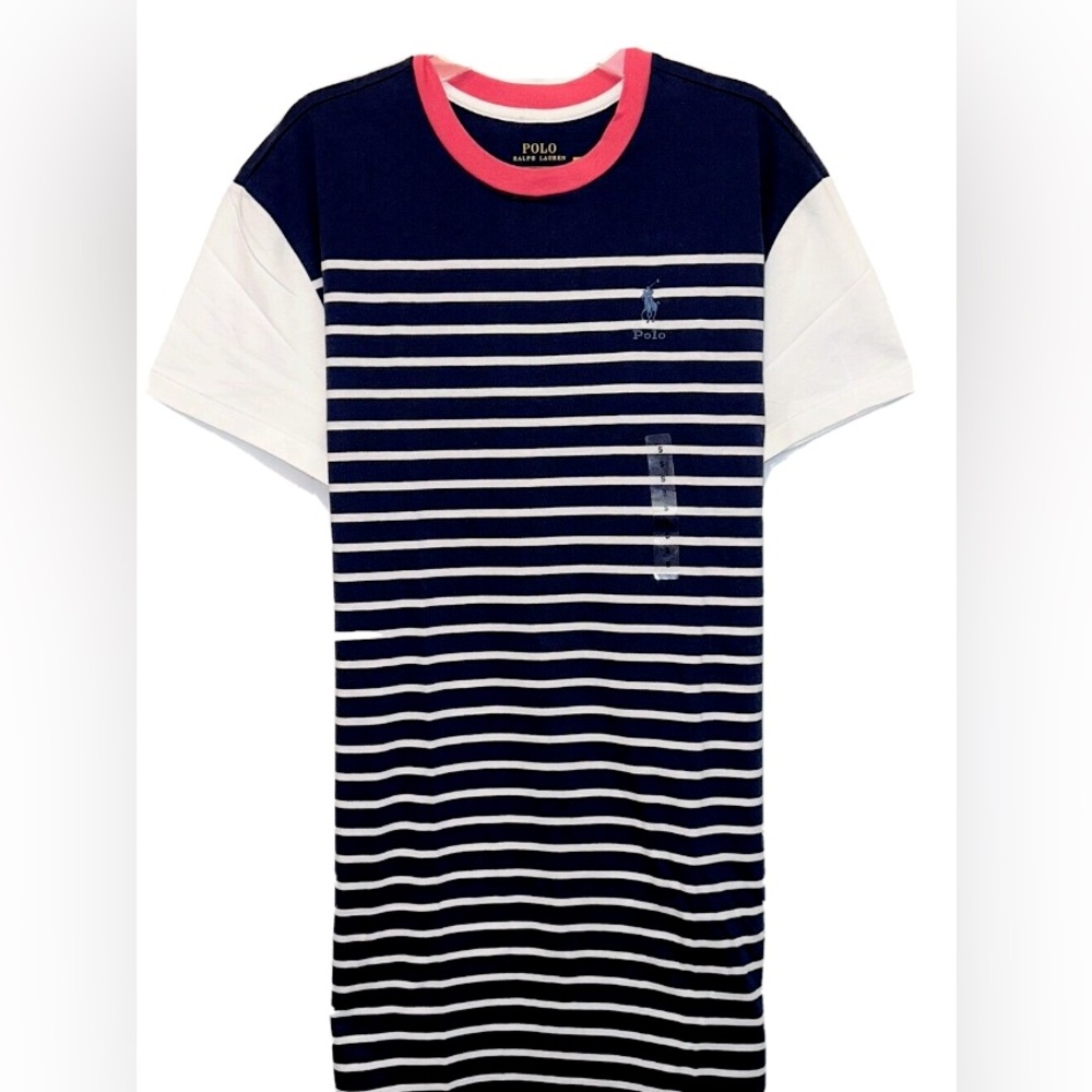 NWOT Polo by Ralph Lauren Women’s  Navy and White Striped Shirt Dress Sz L